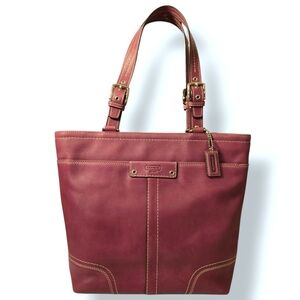 COACH Hamilton F13089 Purple Pebbled Leather Shoulder Bag Tote Front Snap Pocket